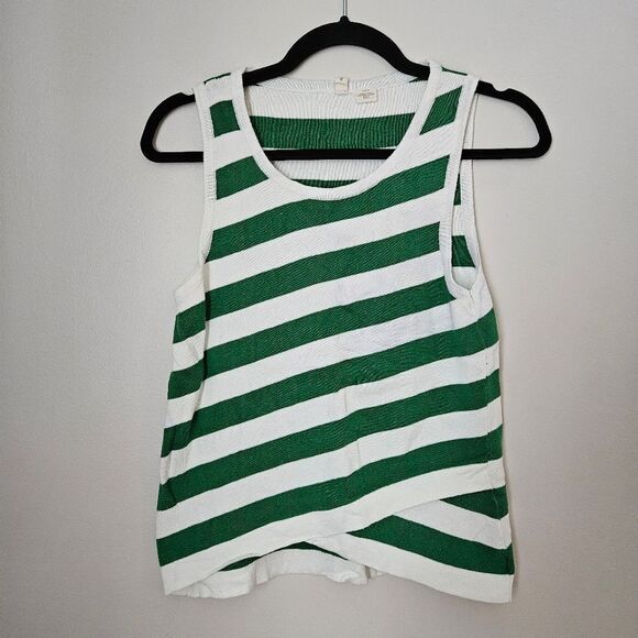 Moth Tank Top Knit Striped Anthropologie Green White Casual Crewneck Coastal - Picture 10 of 10